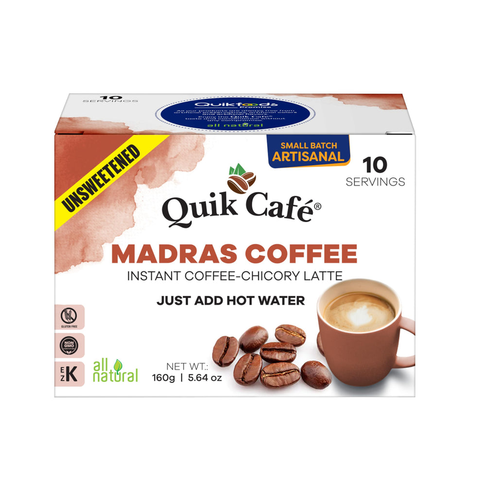 QuikTea QuikCafé Madras unsweetened coffee packet for fast, convenient mornings.