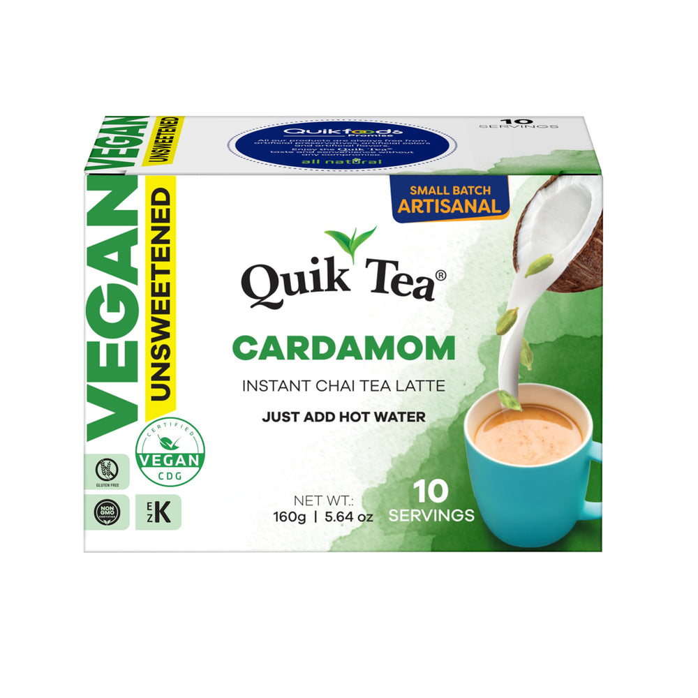 QuikTea vegan cardamom unsweetened chai latte pouch ready to mix with hot water
