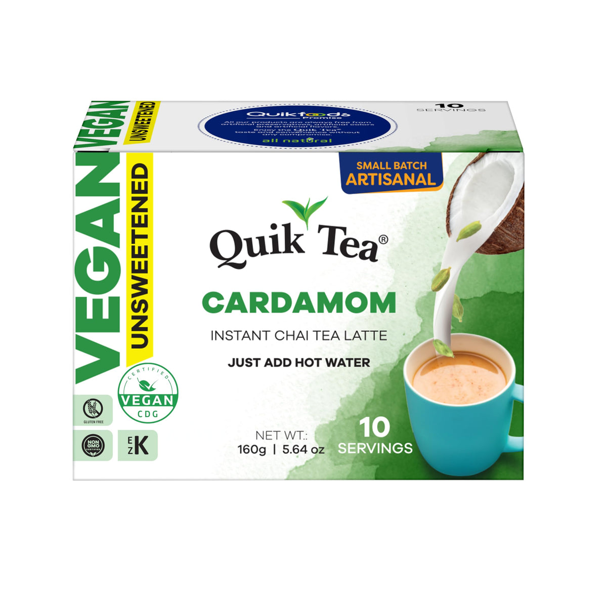 QuikTea vegan cardamom unsweetened chai latte pouch ready to mix with hot water