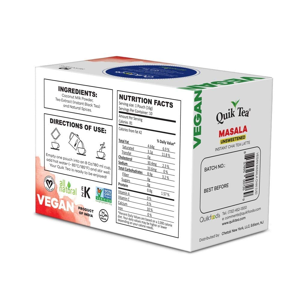 QuikTea vegan coconut milk powder provides a dairy-free latte option.