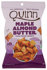 Quinn Nugget Maple Almond Butter Filled Pretzel Nuggets, front view, convenient on-the-go snack.
