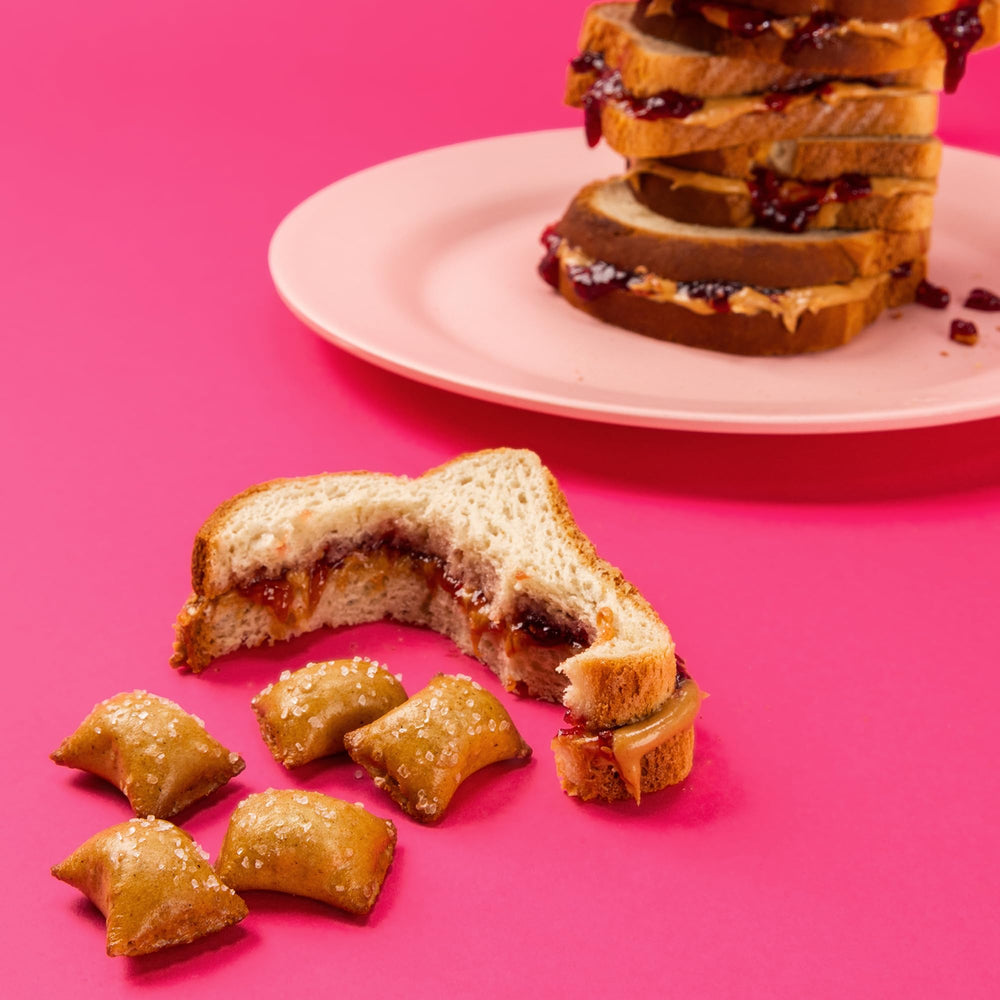Quinn Gluten Free PB&J bites in a four-pack for lunch boxes.