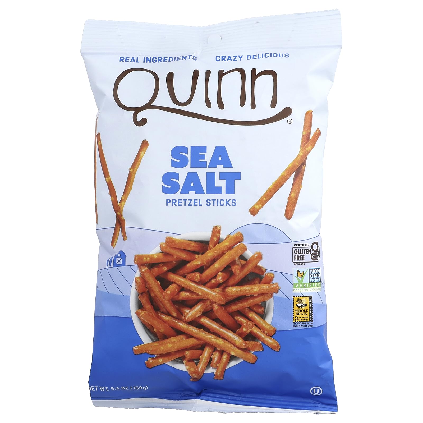 Quinn Pretzel Sticks Sea Salt bag—crunchy gluten-free whole grain pretzels for dipping