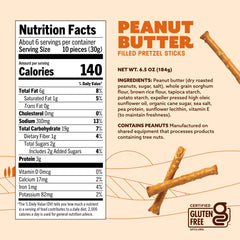 Quinn Peanut Butter Filled Pretzel Sticks ingredients close-up showing peanuts sorghum and root vegetables