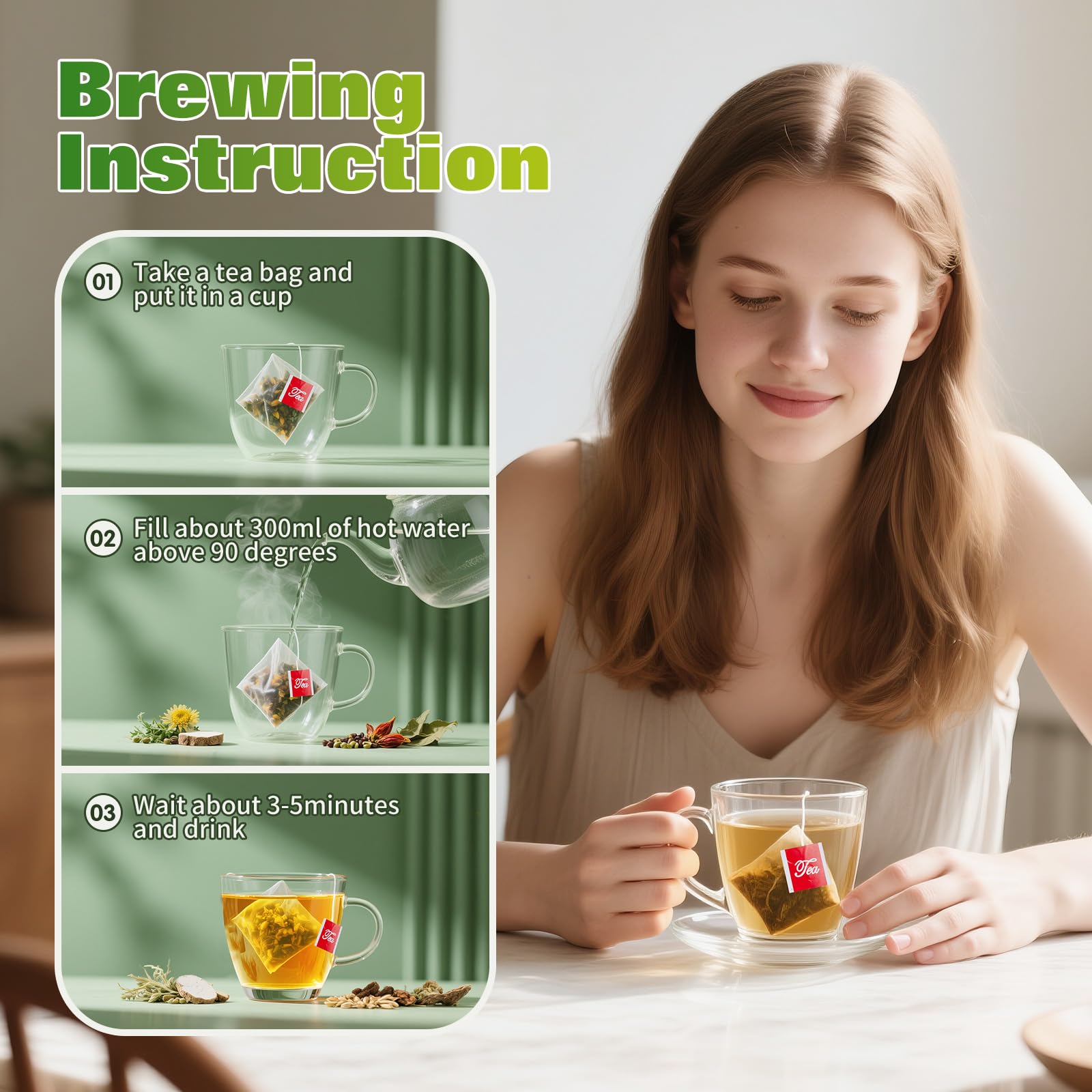 QUMIOBU Sealed packaging shows 30 convenient tea bags for daily use