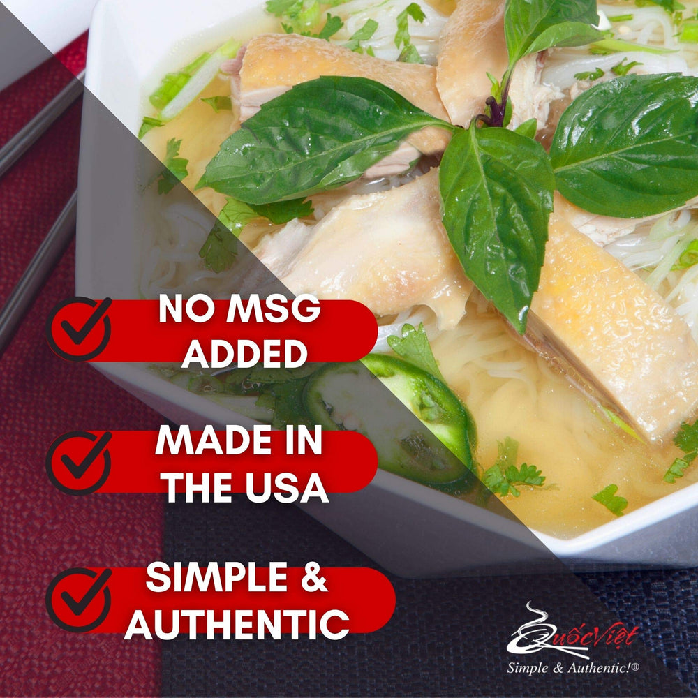 Quoc Viet Foods chicken pho base cooking card guides quick prep.