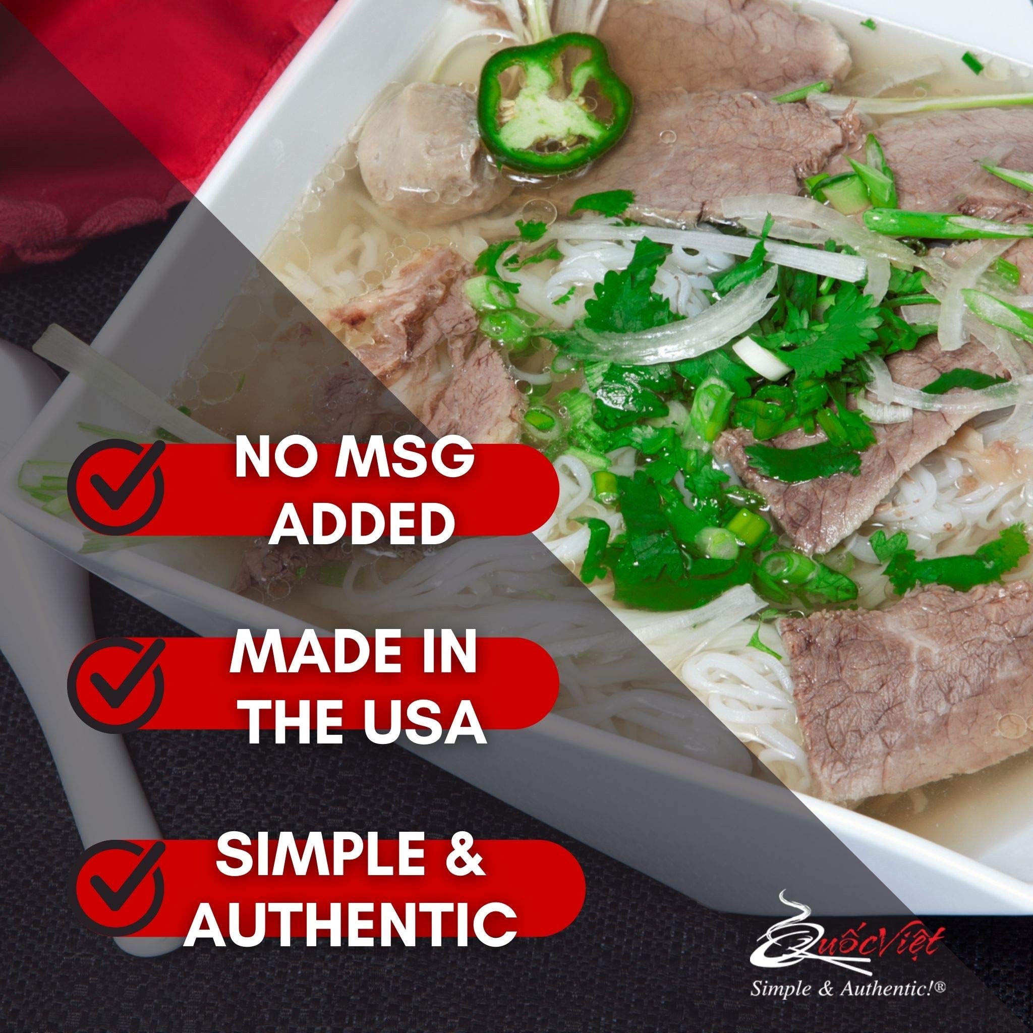 Quoc Viet Foods pho base close-up shows ingredients and aroma for rich broth.