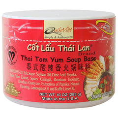 Quoc Viet Foods Thai Tom Yum soup base bottle display for quick, authentic dinners.