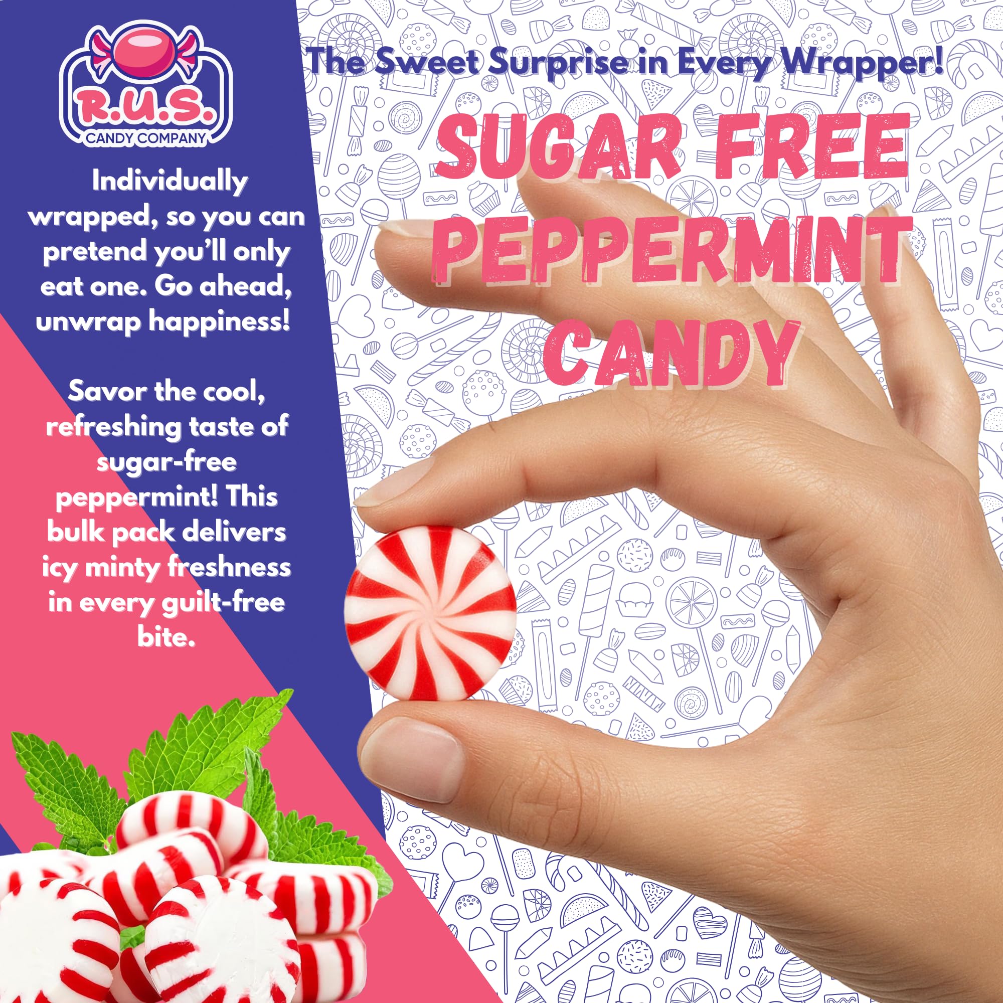 R.U.S. Candy Sugar Free Peppermint Starlight bulk bag display