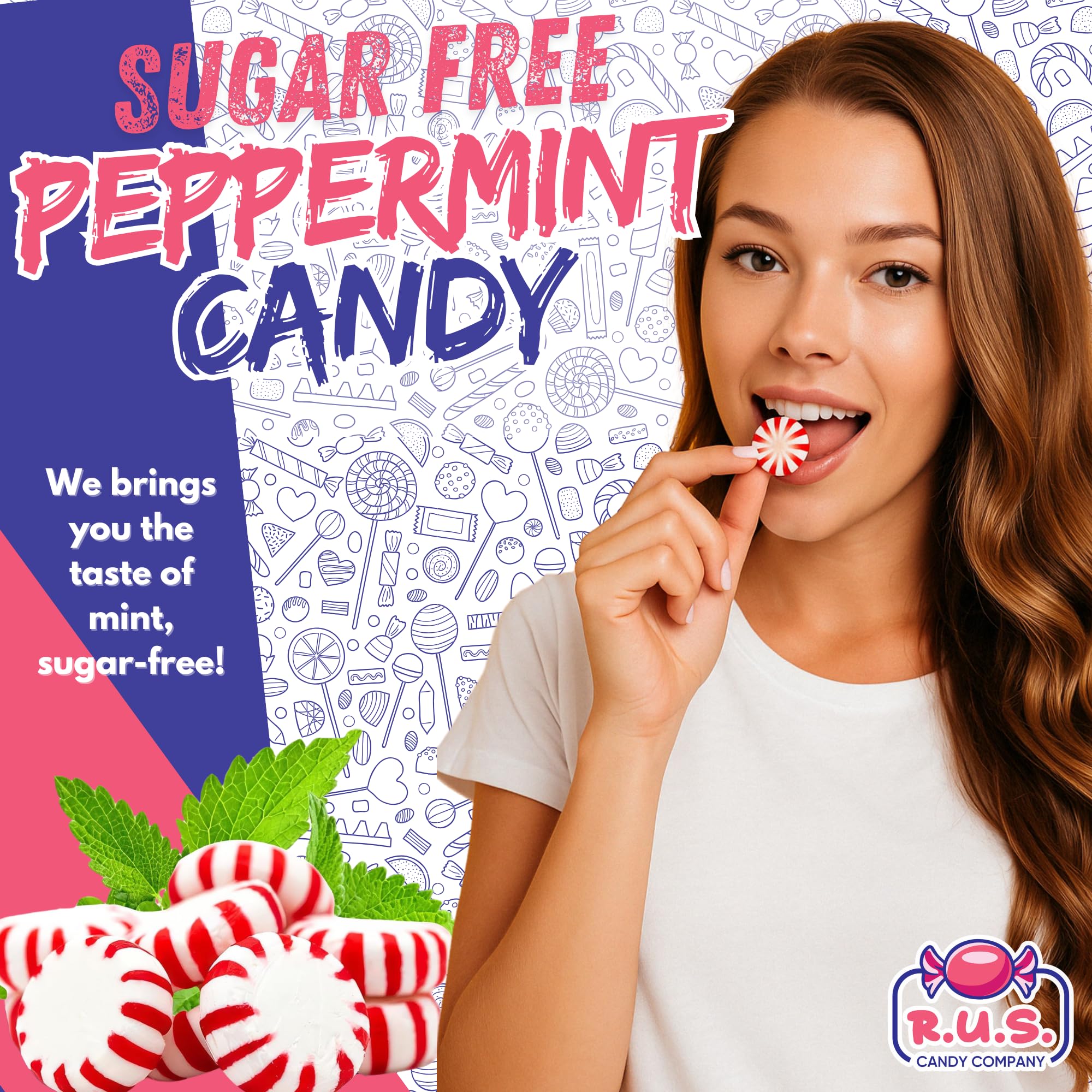 R.U.S. Candy Sugar Free Peppermint Starlight individually wrapped mints