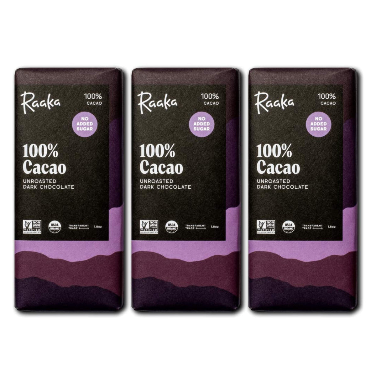 Raaka 100% chocolate bars unsweetened showcase pure cacao flavor for keto and vegan diets.