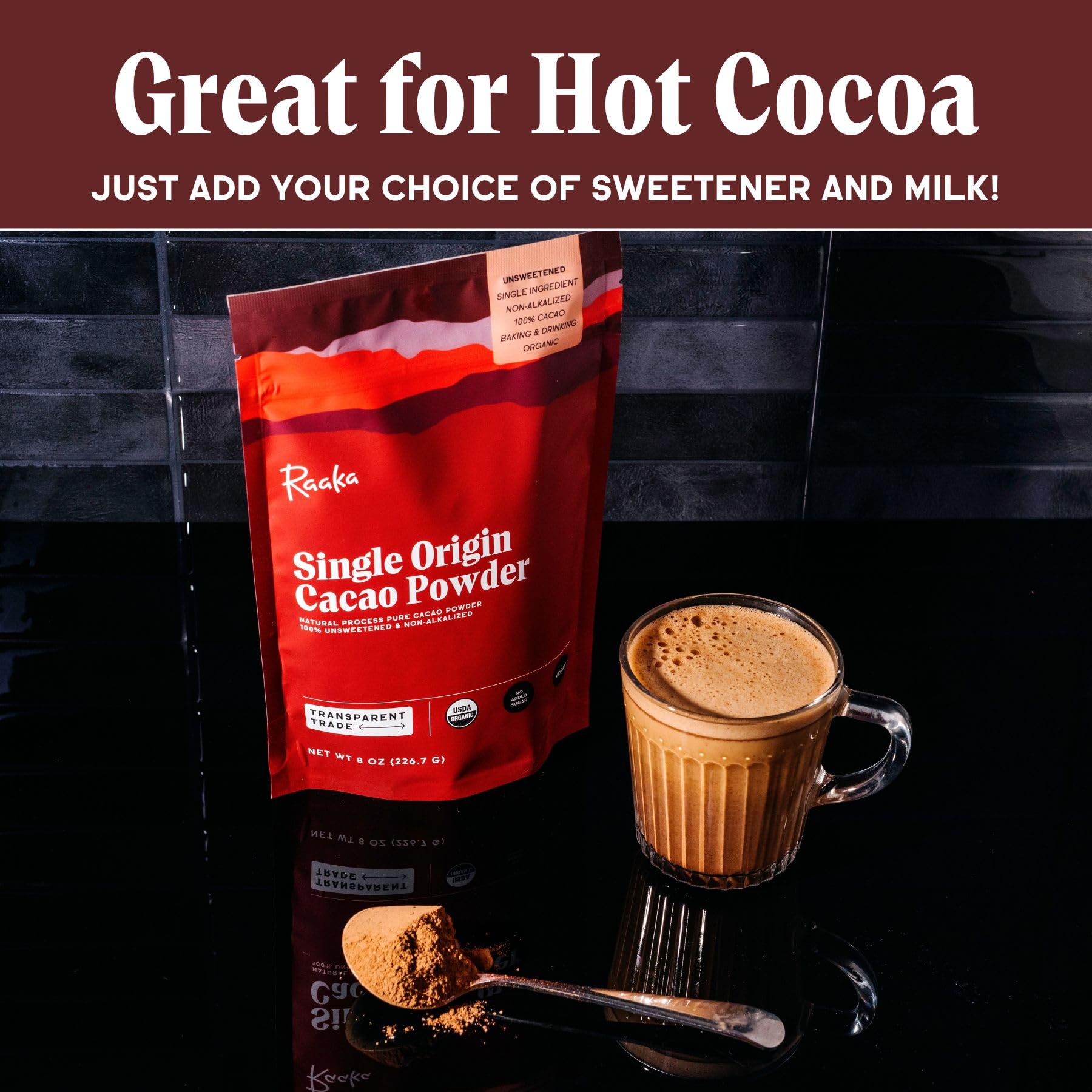 Raaka Cacao Powder for baking brownies and cakes adds depth