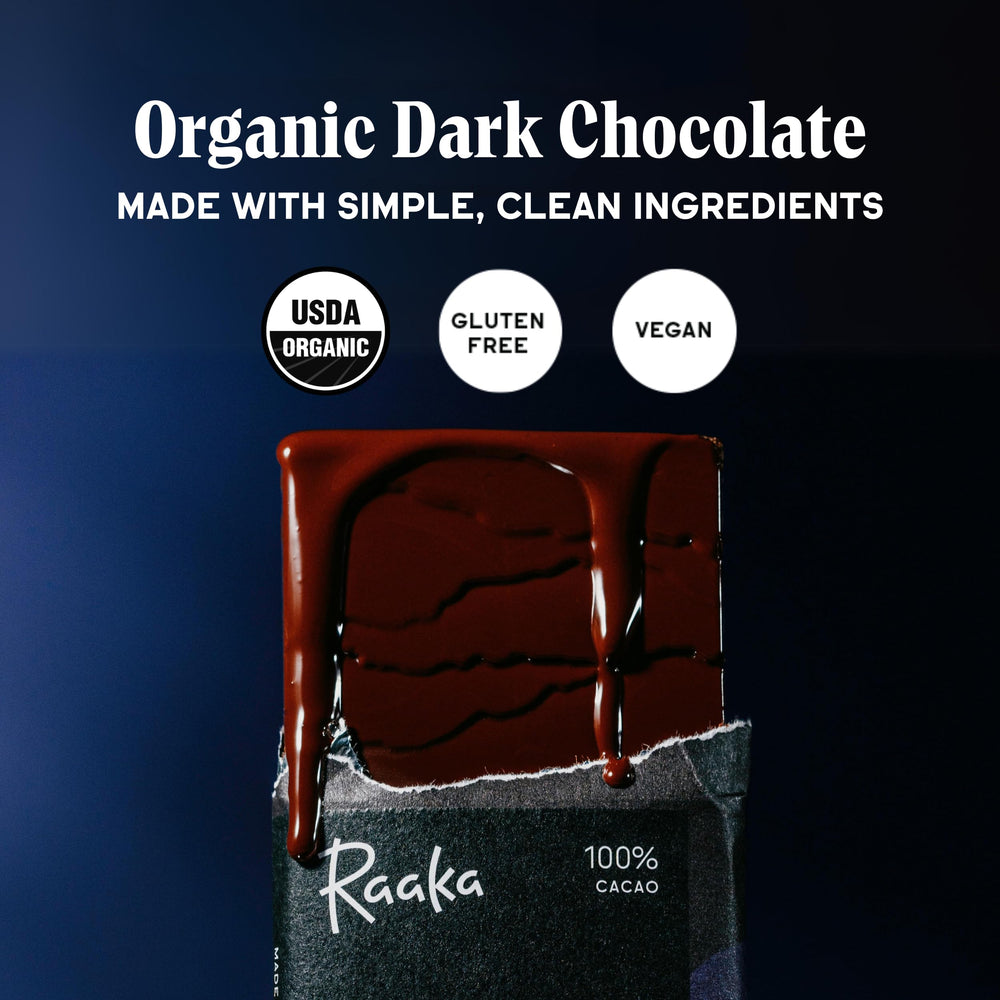 Raaka organic cacao beans image emphasizing farm-sourced ingredients for pure chocolate.