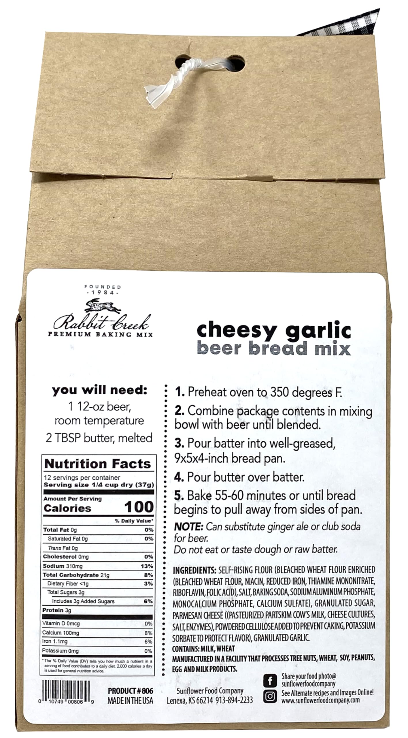 Rabbit Creek cheesy garlic beer bread mix front view with garlicky aroma