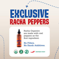 Racha Organics Orange Racha hot sauce on ribs as a glaze highlight.