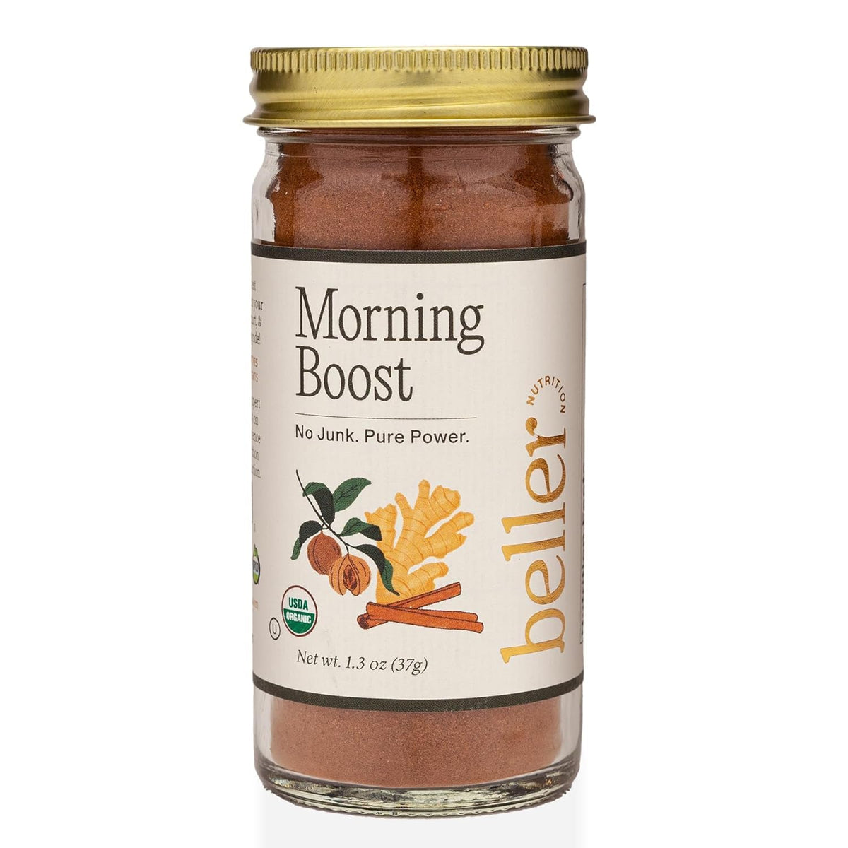 Rachel Beller's Power Pantry morning boost cinnamon spice blend jar for rich aroma and versatility.