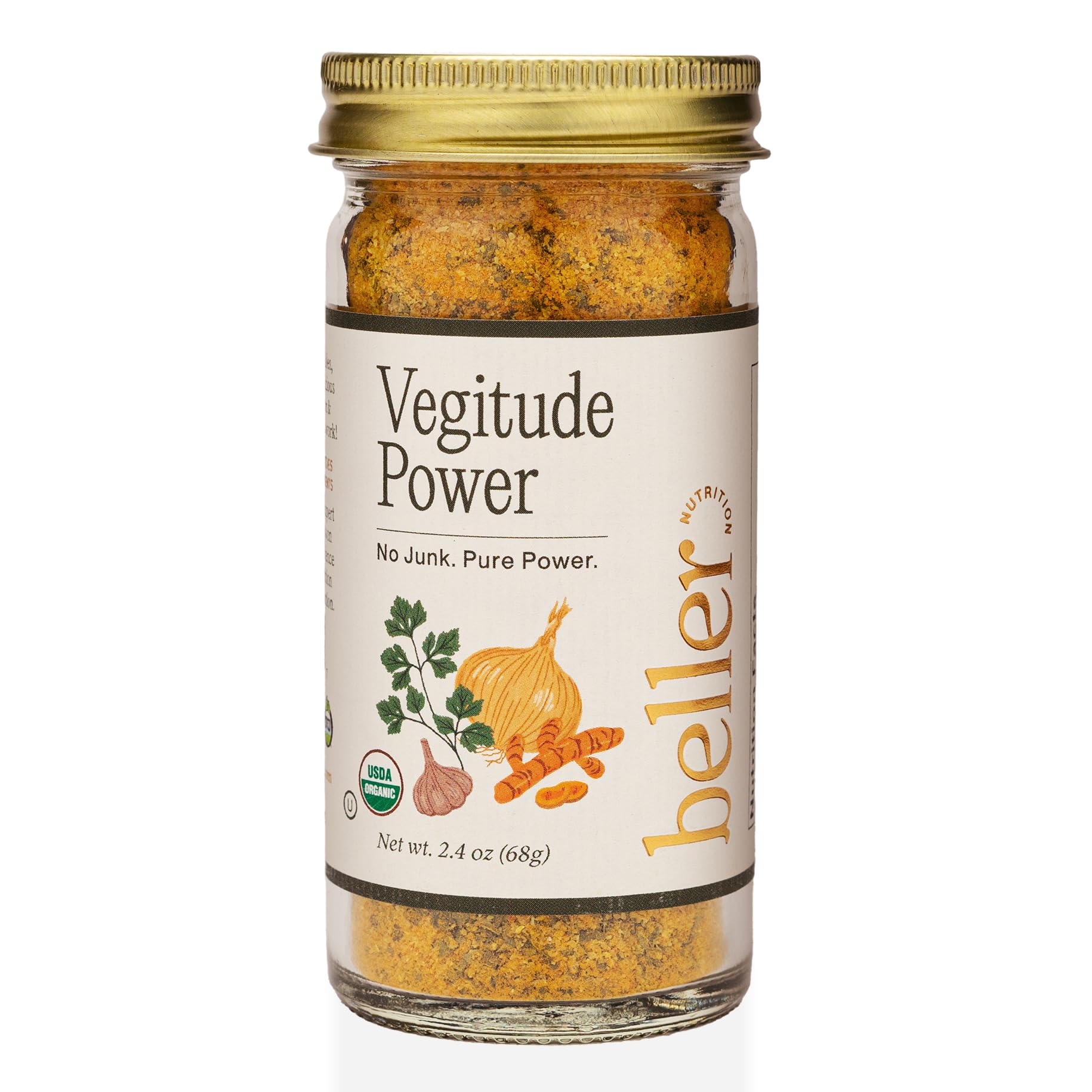 Rachel Beller's Power Vegitude Power bottle front showing salt-free seasoning for weeknight meals