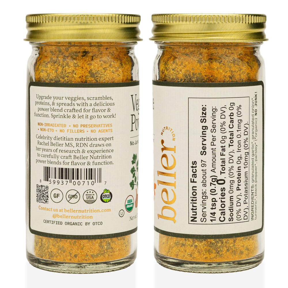 Vegitude Power ingredients close-up highlighting organic onion and garlic with turmeric and parsley