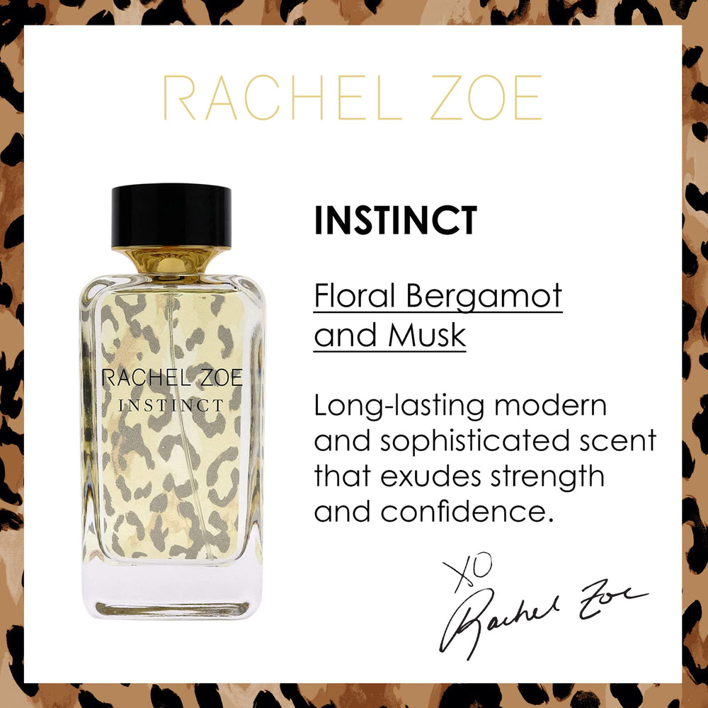 Close-up of Instinct bottle highlights elegant design and premium scent.