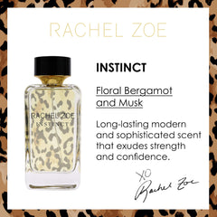 Close-up of Instinct bottle highlights elegant design and premium scent.