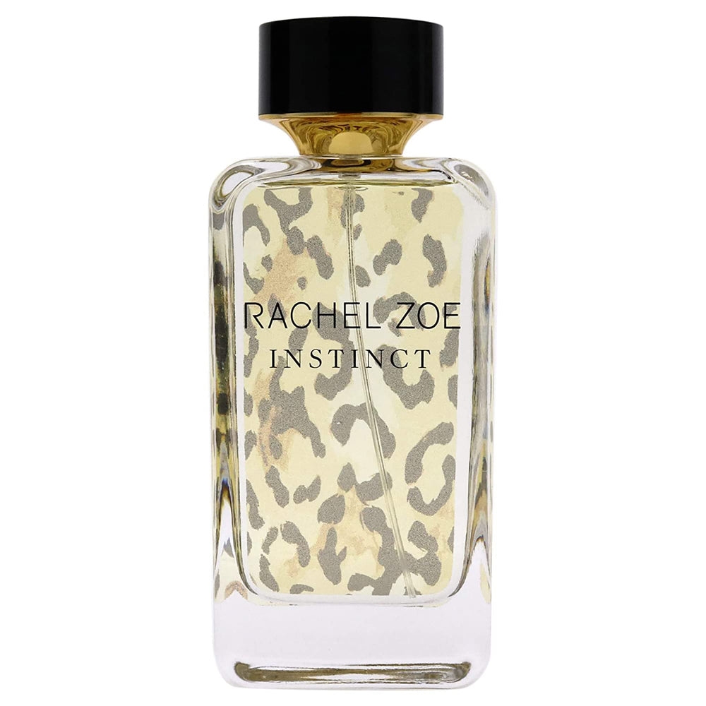 Rachel Zoe Instinct bottle with leopard print for enduring day-to-night fragrance.