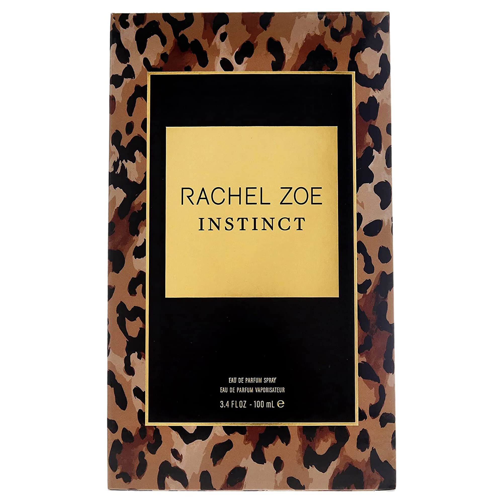 Top view of Instinct bottle emphasizes sleek form and leopard motif.