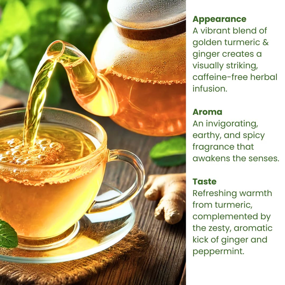 Rachelstea herbal blend featuring turmeric and ginger for warm flavor