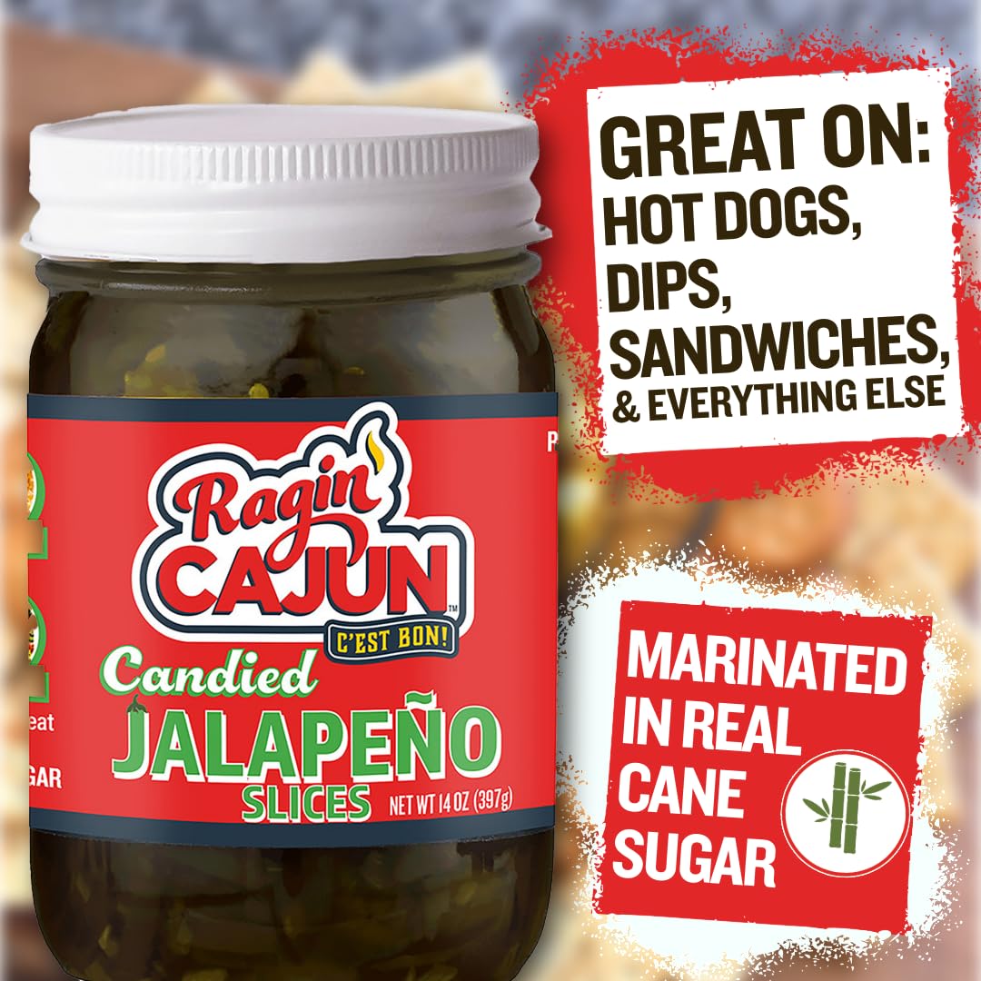 Ragin' Cajun Candied Jalapeño Slices atop nachos for a tangy crunch.