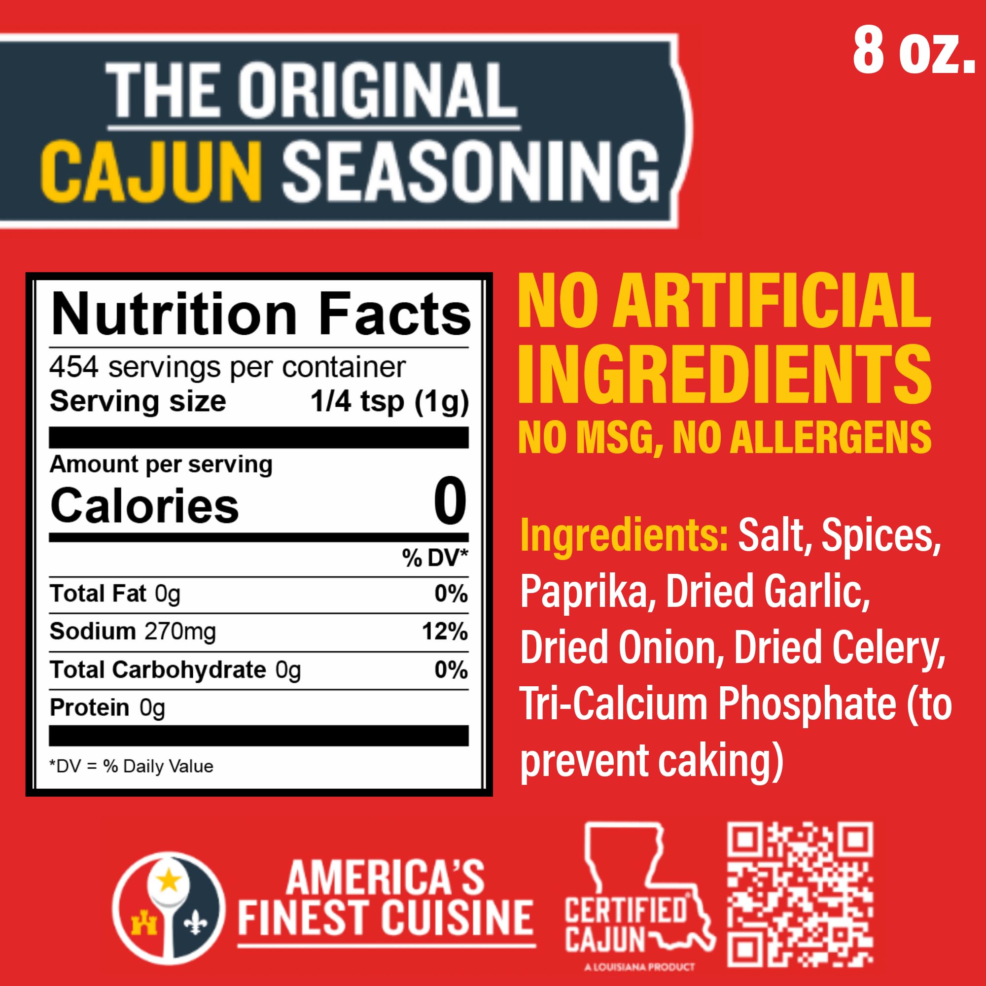 Ragin' Cajun Original Seasoning 8oz canister label visible, trusted Louisiana taste