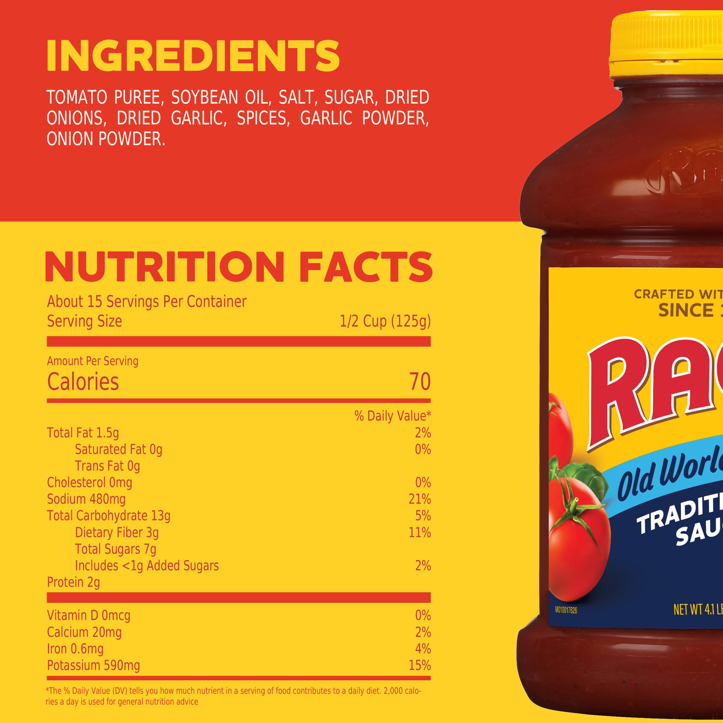 RAGÚ Old World Style Traditional Sauce 66oz jar top view on label