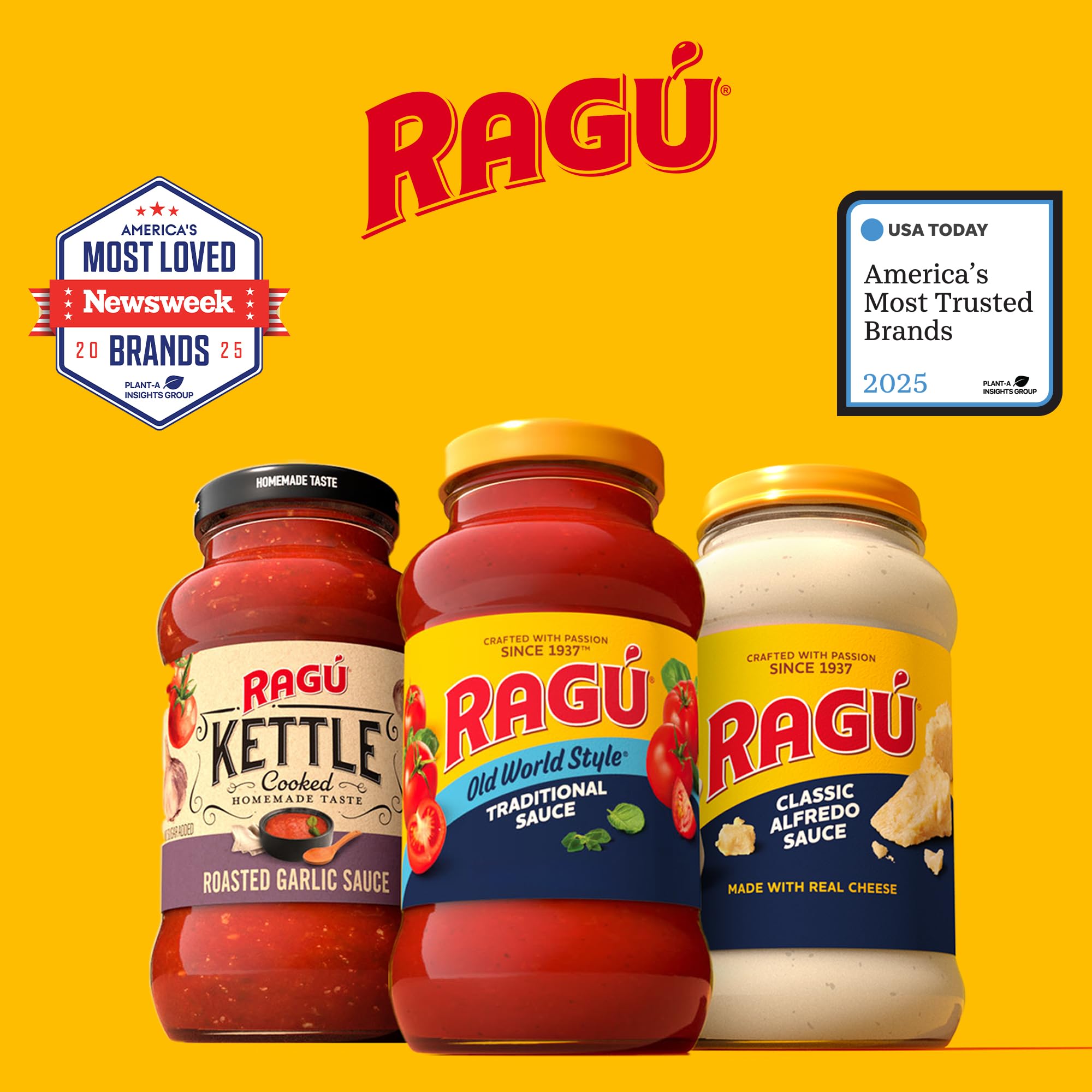 Family smiles around the dinner table as Ragú sauce simmers for a comforting meal