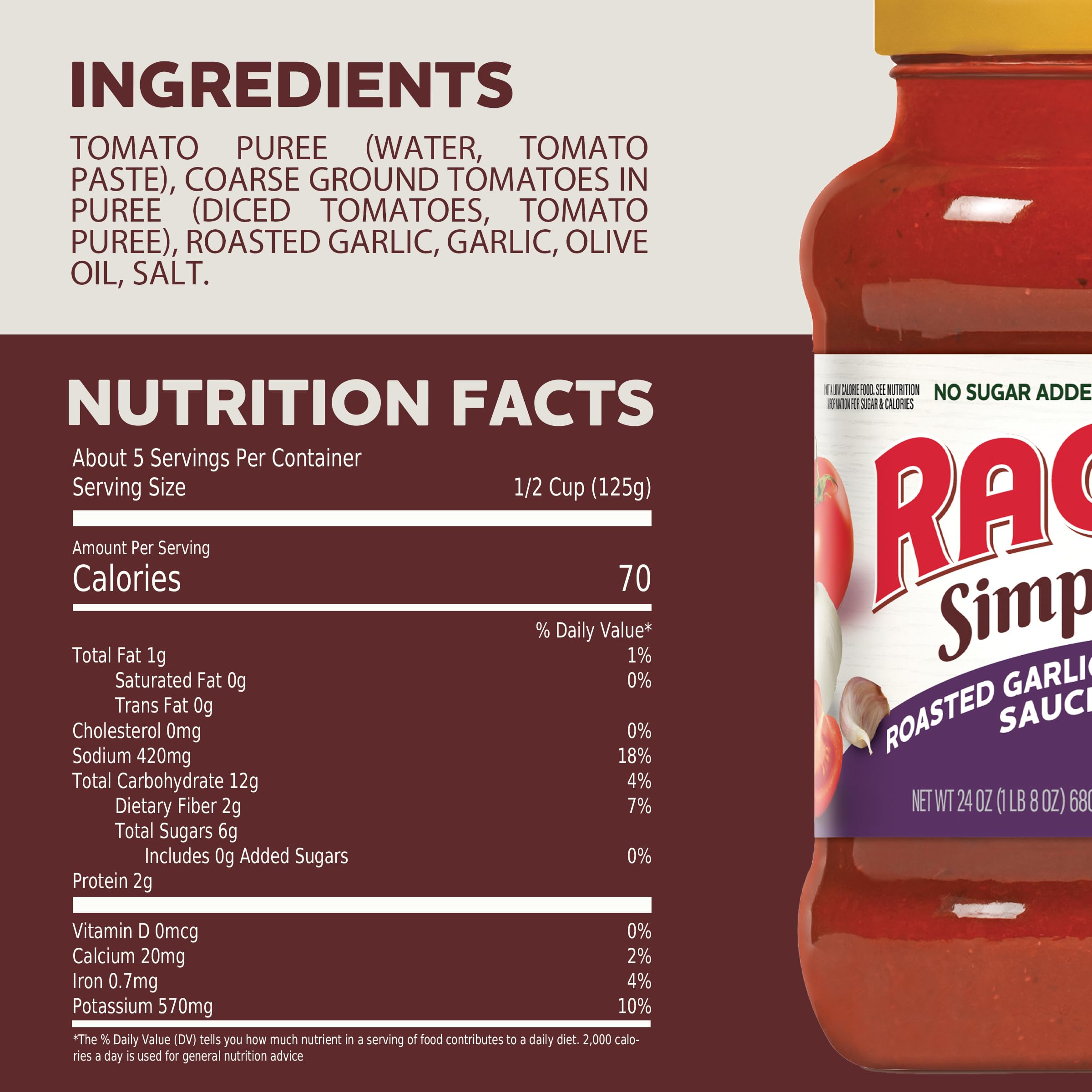 RAGU Simply Roasted Garlic ingredient close-up highlighting simple Non-GMO components