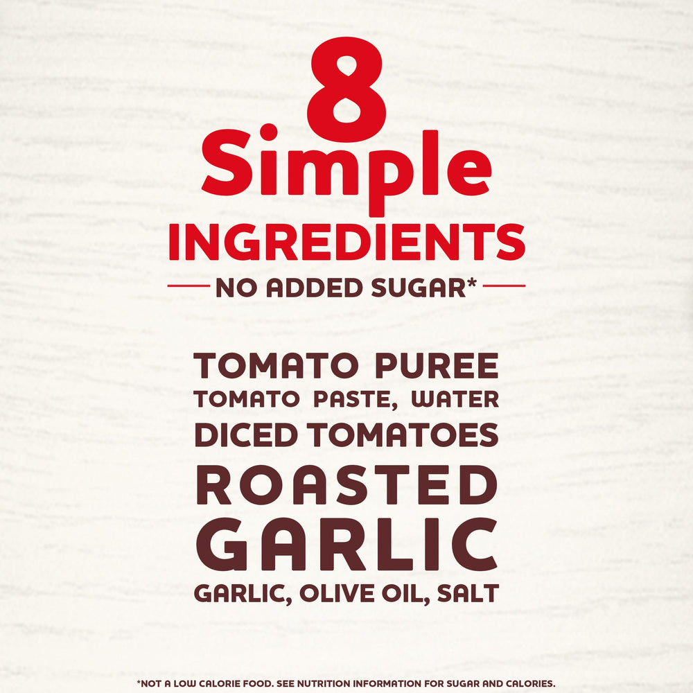 RAGU Simply Roasted Garlic label shows no added sugar promise