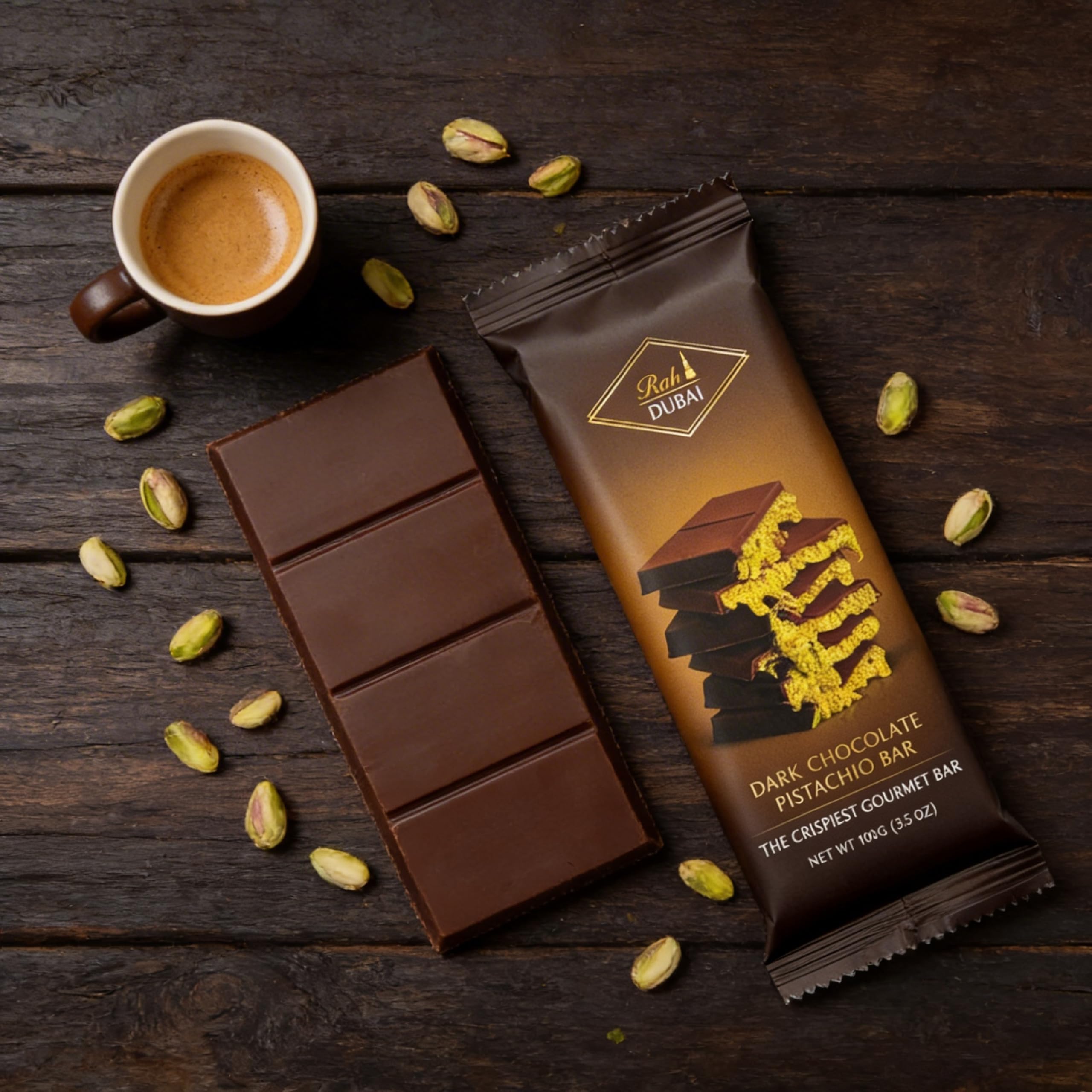 Rah Dark Dubai bar bite reveals glossy chocolate and crunchy texture