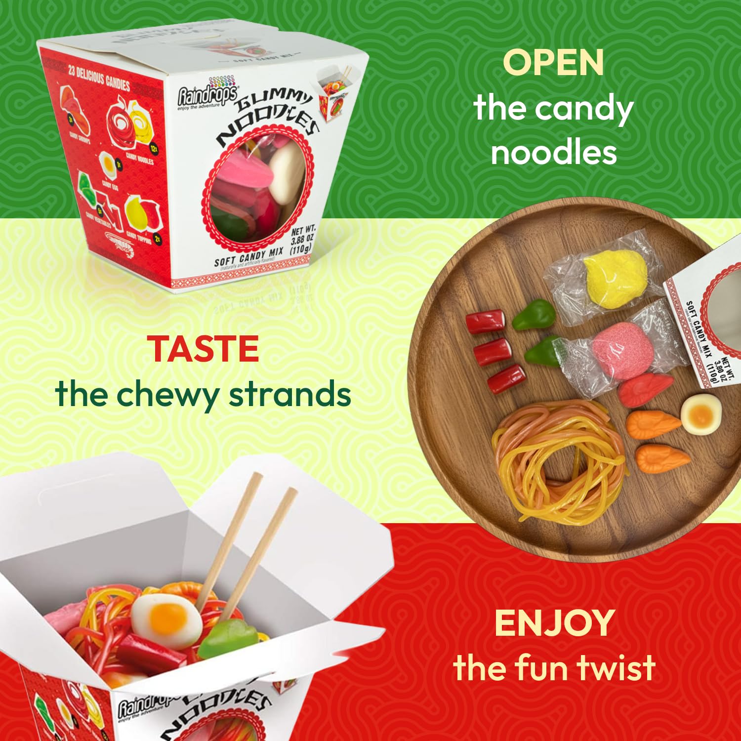 Raindrops Gummy Noodles gift-ready packaging enhances party gifting.