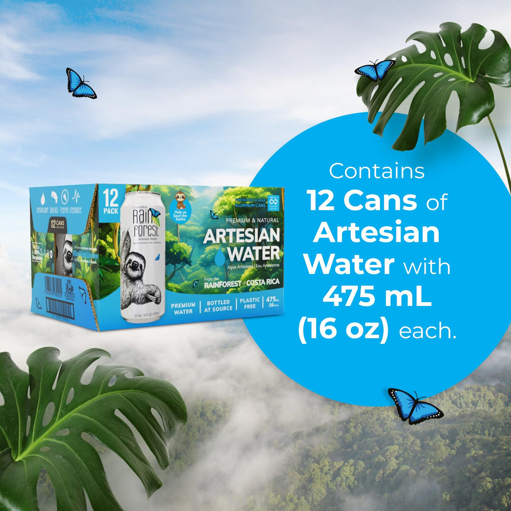 Rainforest Artesian Water aluminum can side profile keeps beverages cold
