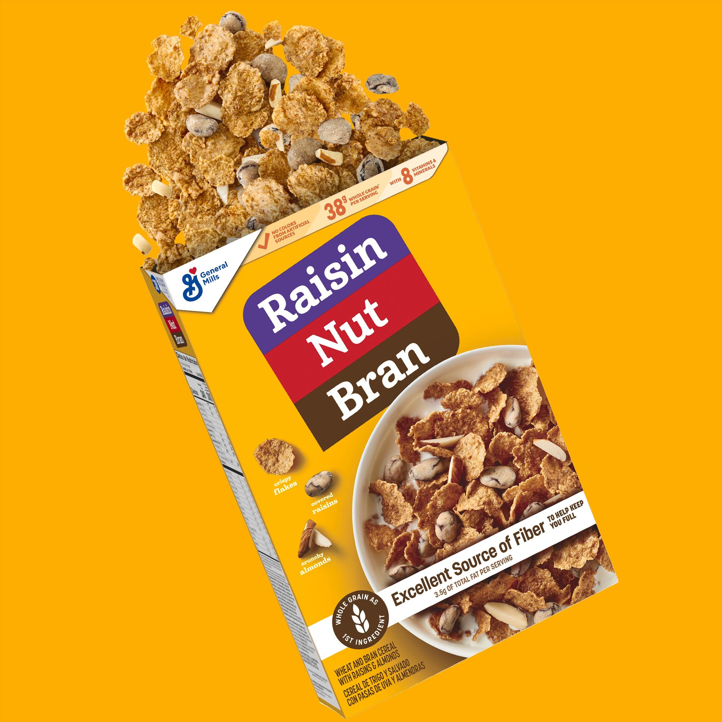 Raisin Nut Bran cereal bowl with milk, ready-to-eat breakfast option.