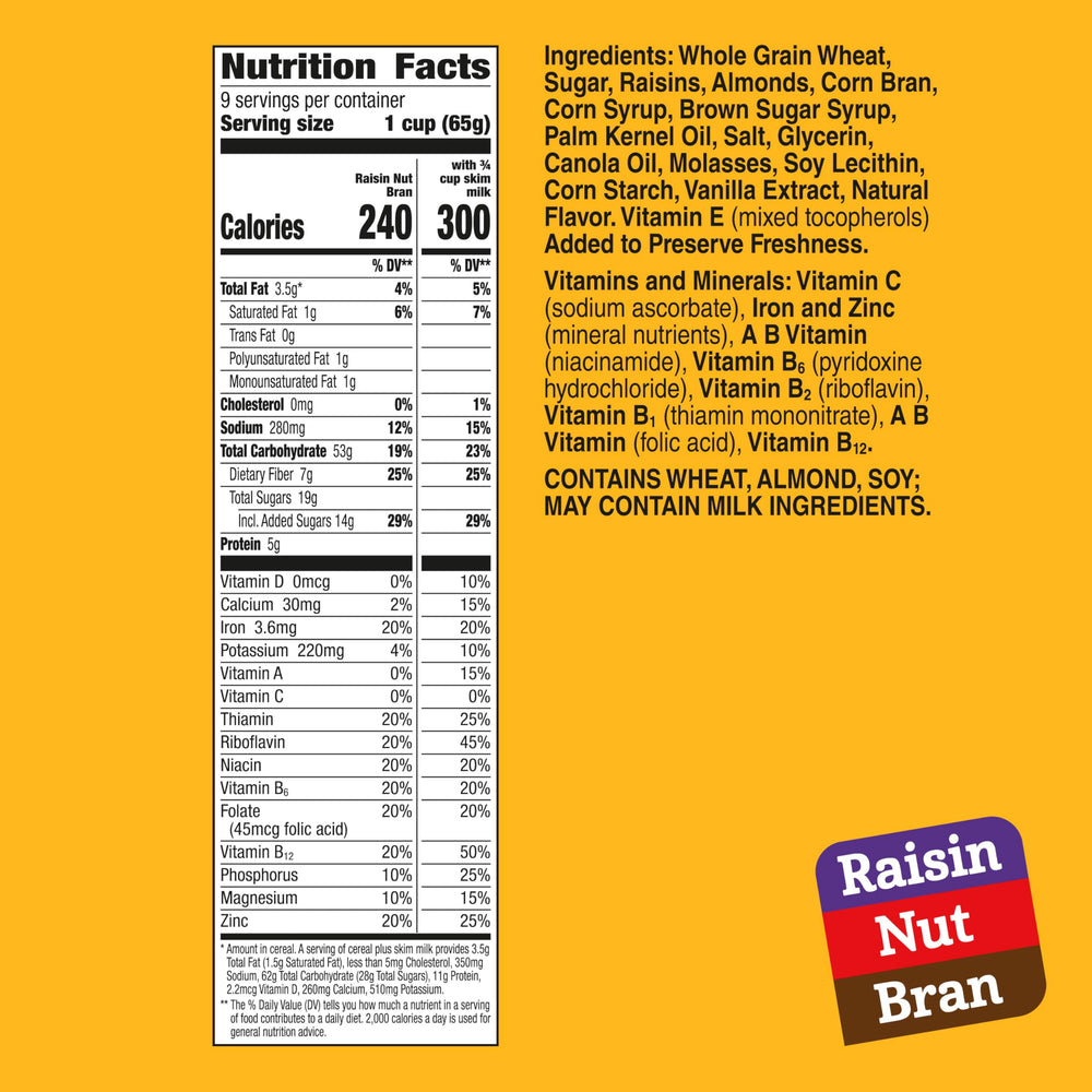 Raisin Nut Bran cereal raisins close-up for natural sweetness and texture.