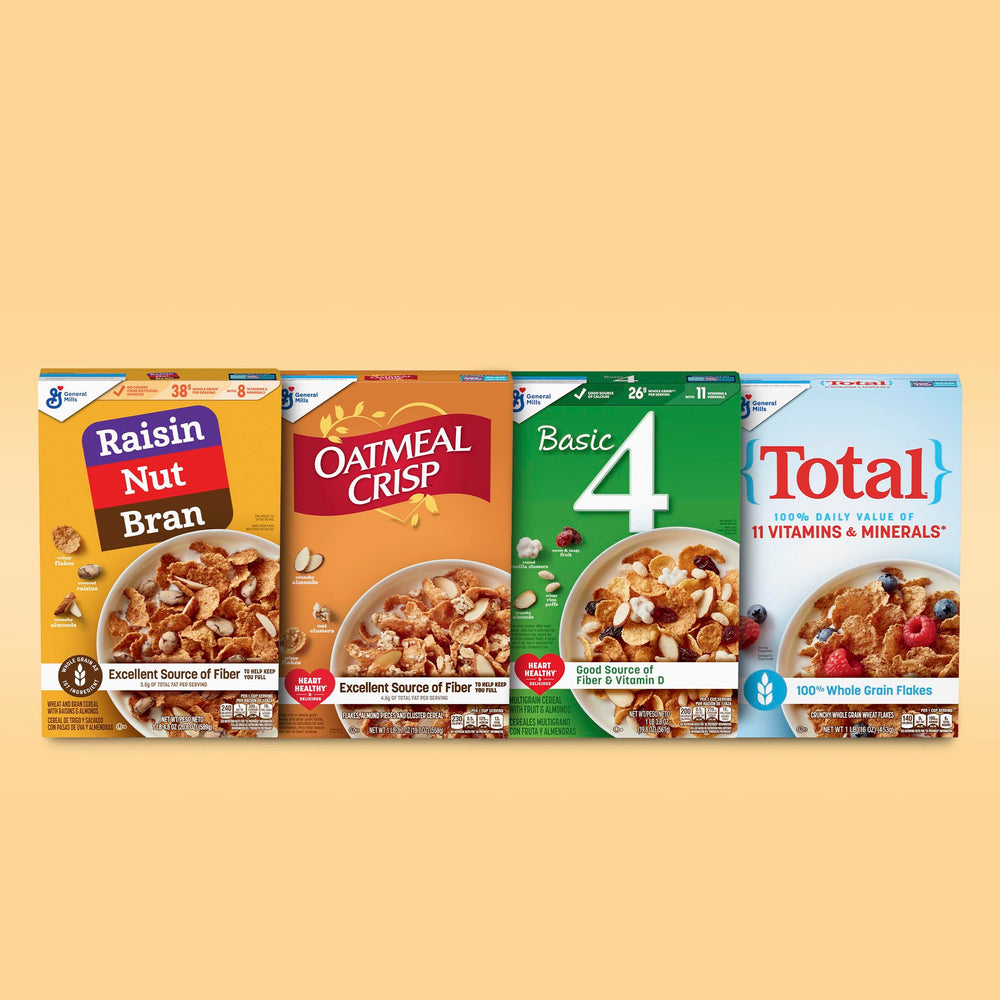 Raisin Nut Bran cereal snack idea with yogurt topping for on-the-go.
