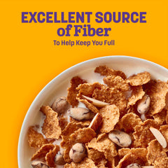Raisin Nut Bran cereal box highlights whole grain content and fiber benefits.