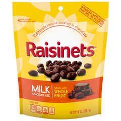 Raisinets milk chocolate raisins close-up showing glossy coating and fruity center.