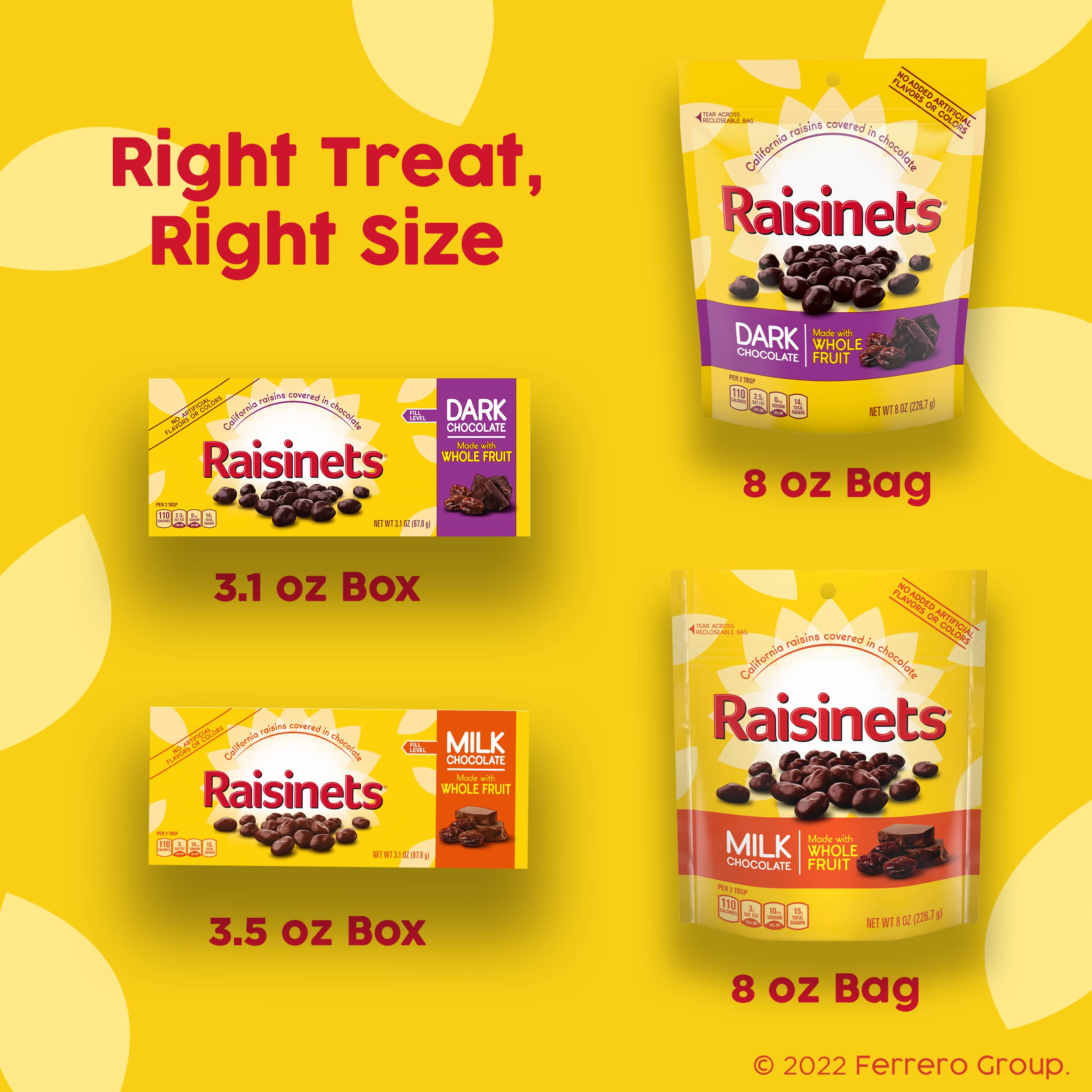 Raisinets resealable bag demonstrates convenience and freshness between bites.