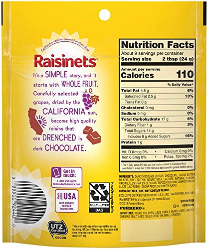 Raisinets individually wrapped pouches ideal for lunches and travel.