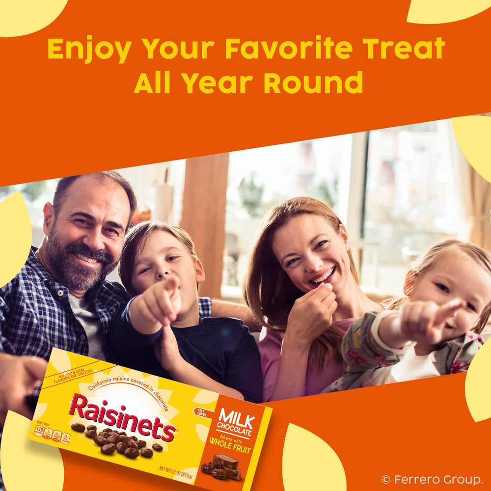 Raisinets seasonal packaging hints at gifts for holidays and Easter baskets.