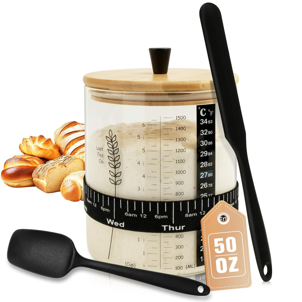Rakovar 50oz sourdough starter jar with measurement marks for easy feeding