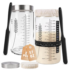 Rakovar premium sourdough starter jar 57oz two-pack in black showing the set design for bulk baking