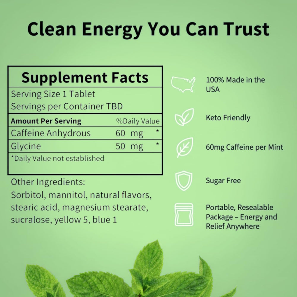 Rally Energy close-up mint reveals texture, implying fast dissolve and minty breath freshening.