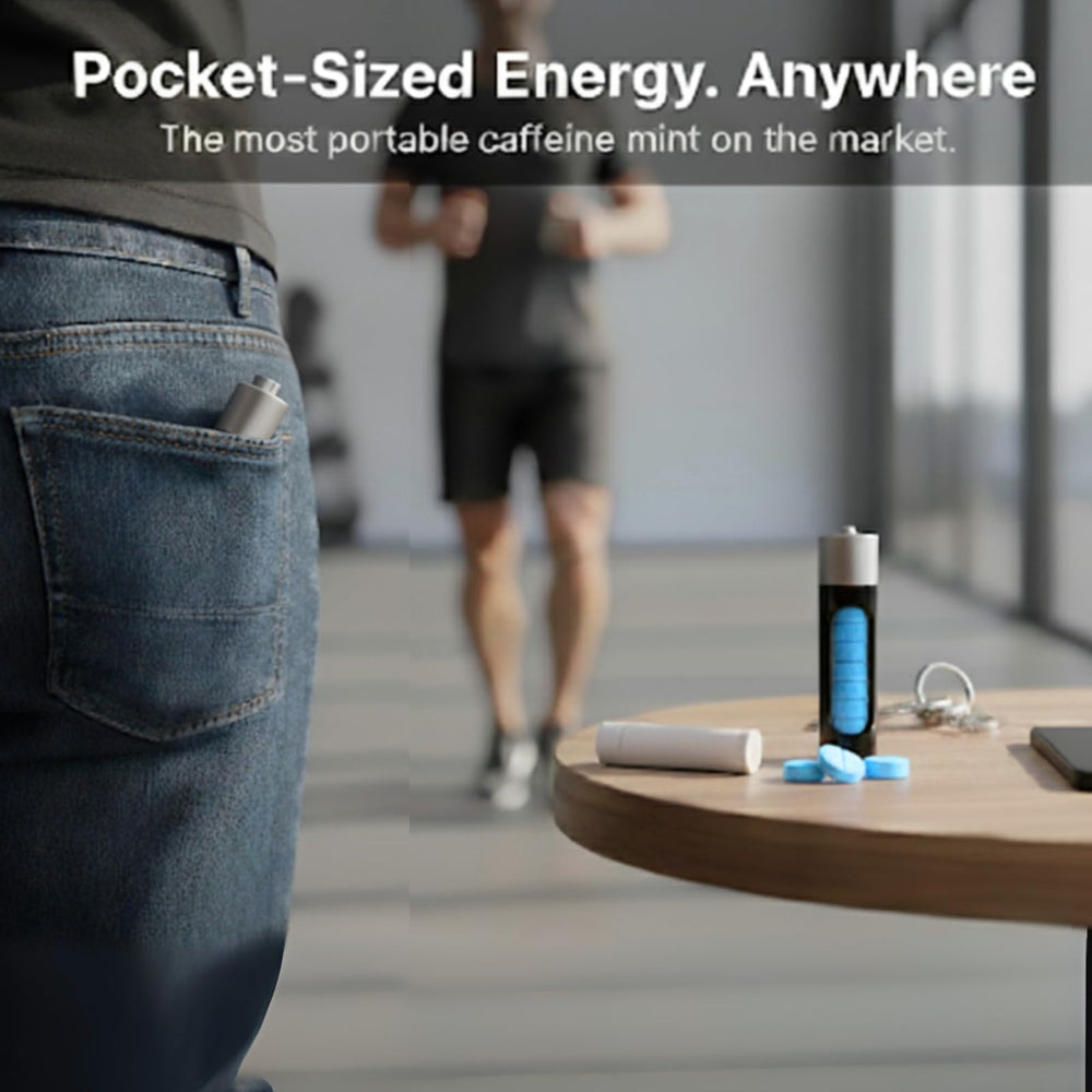 Mints being dispensed from the tin for a rapid energy boost.