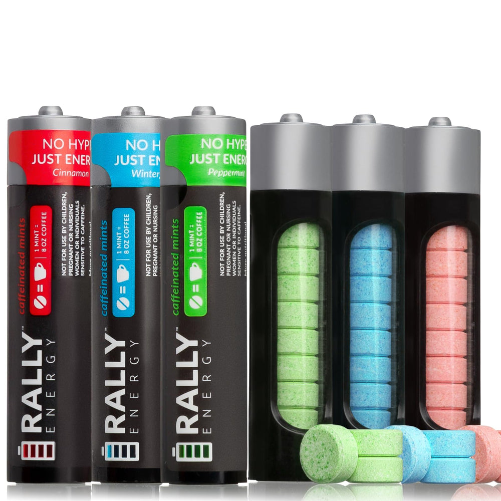 Rally Energy caffeine mints pack offers a quick energy boost on the go.