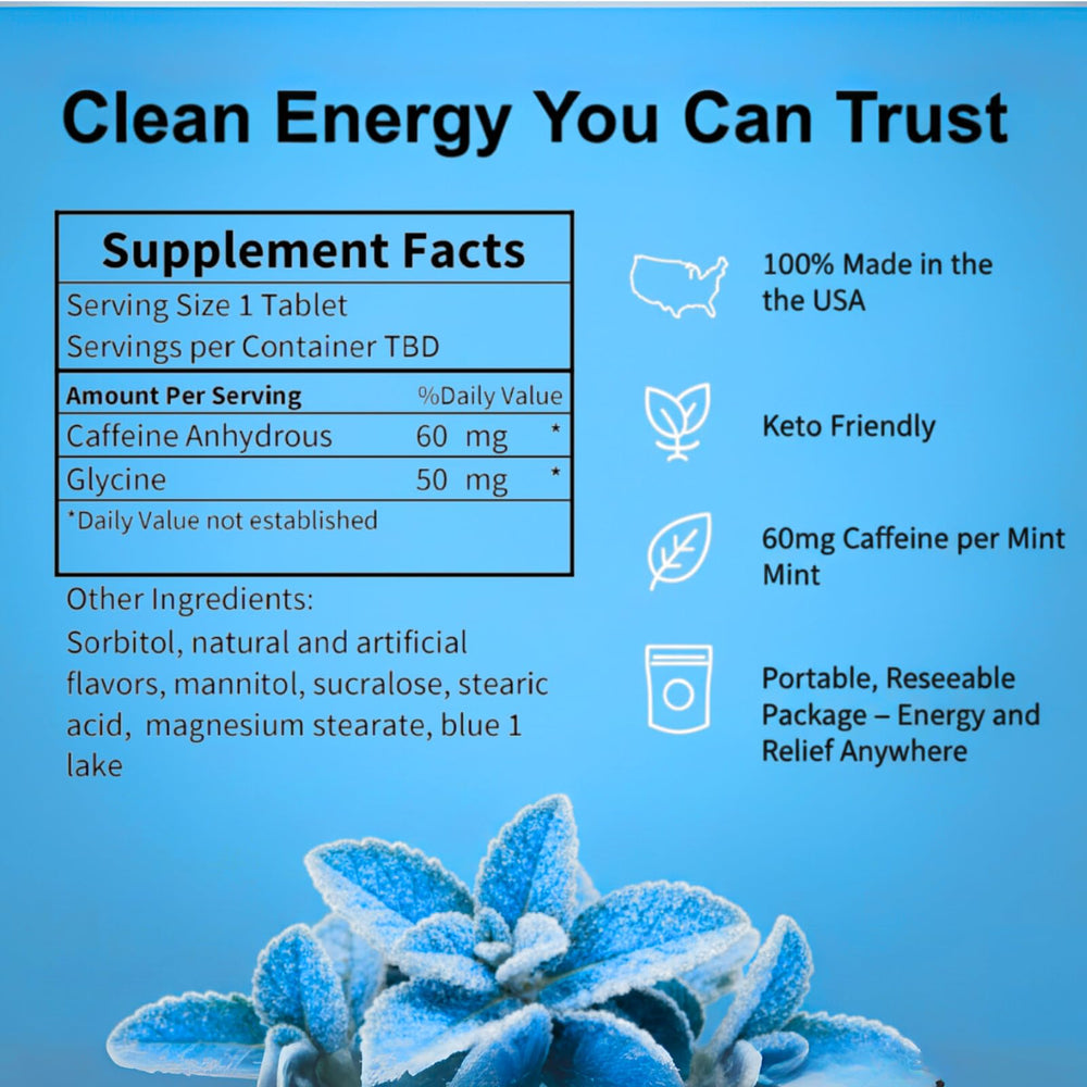 Natural peppermint Rally Energy mint delivering a cool flavor and steady focus.